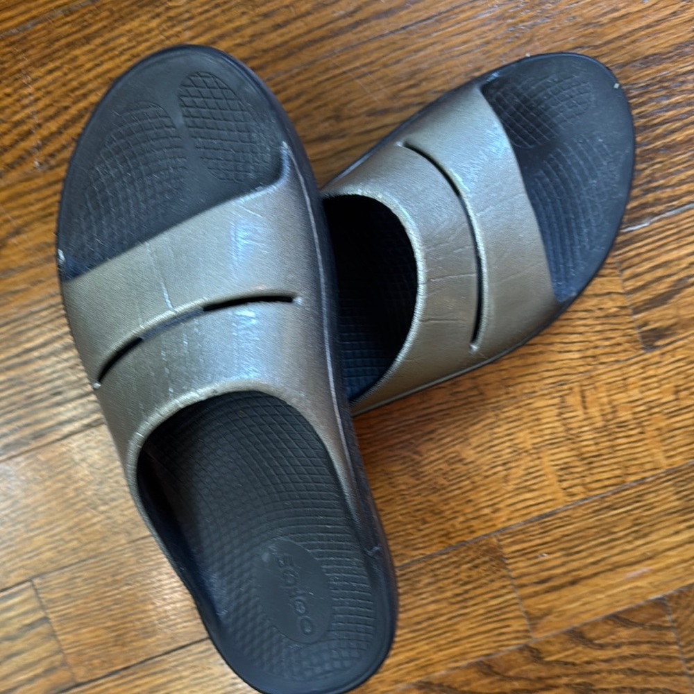 Silver and Black Slide Sandals